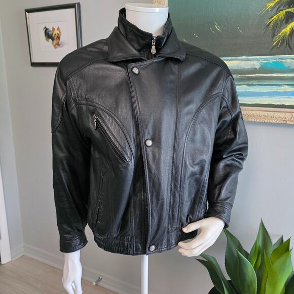 Sergio Vadducci Men's Black Leather Motorcycle Jacket Size Small Zip Snap - Picture 4 of 16